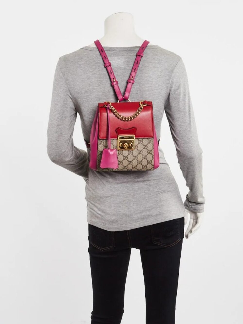 Gucci Red/Pink GG Supreme Coated Canvas and Leather Signature Padlock Small B.